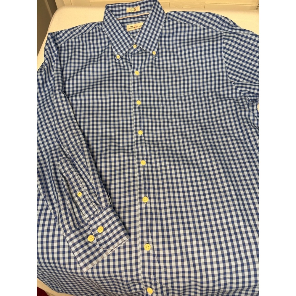 Peter Millar men's button up blue checks long sleeve sz L